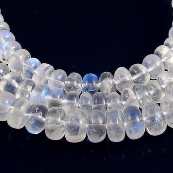Necklace STUNNING Moonstone Necklace AAA Genuine Blue Fire Moonstone Beaded - Picture 1 of 12